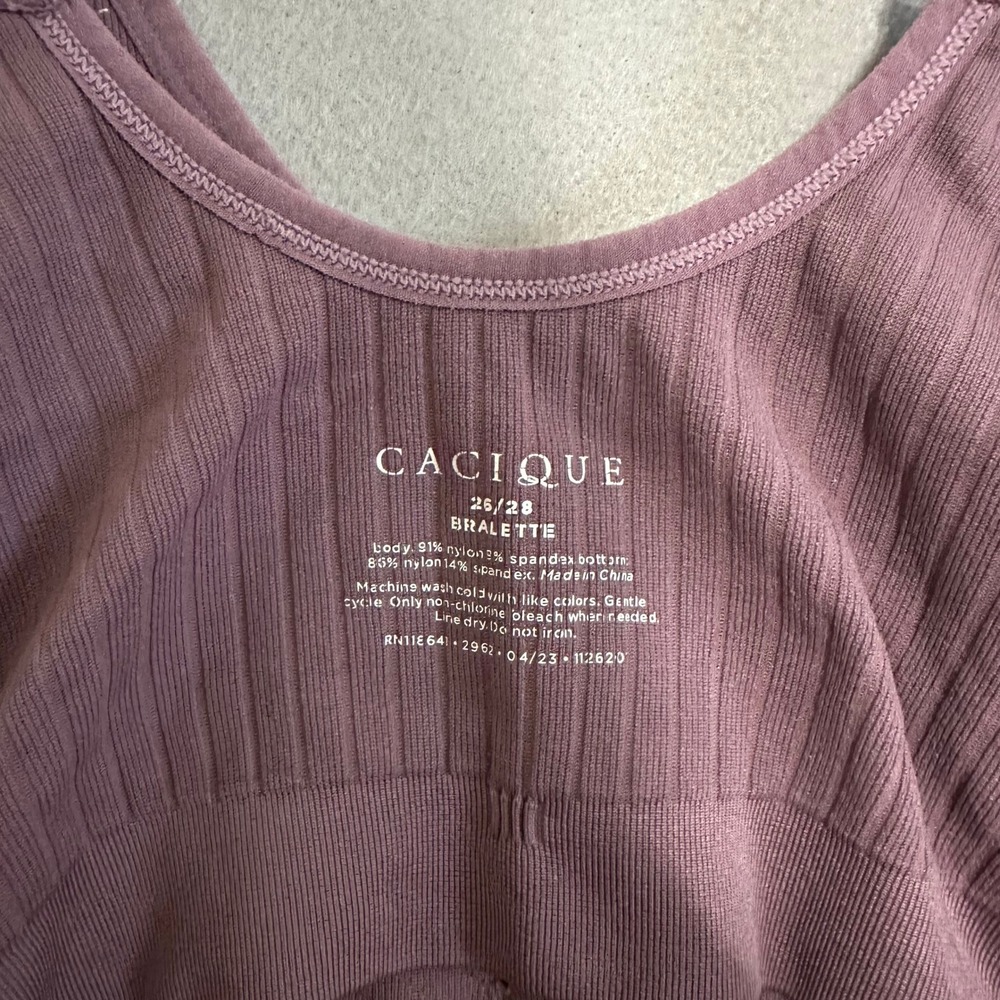 Cacique Purple Ribbed Seamless Bralette Adjustable Straps 26/28 112620 - Picture 5 of 6
